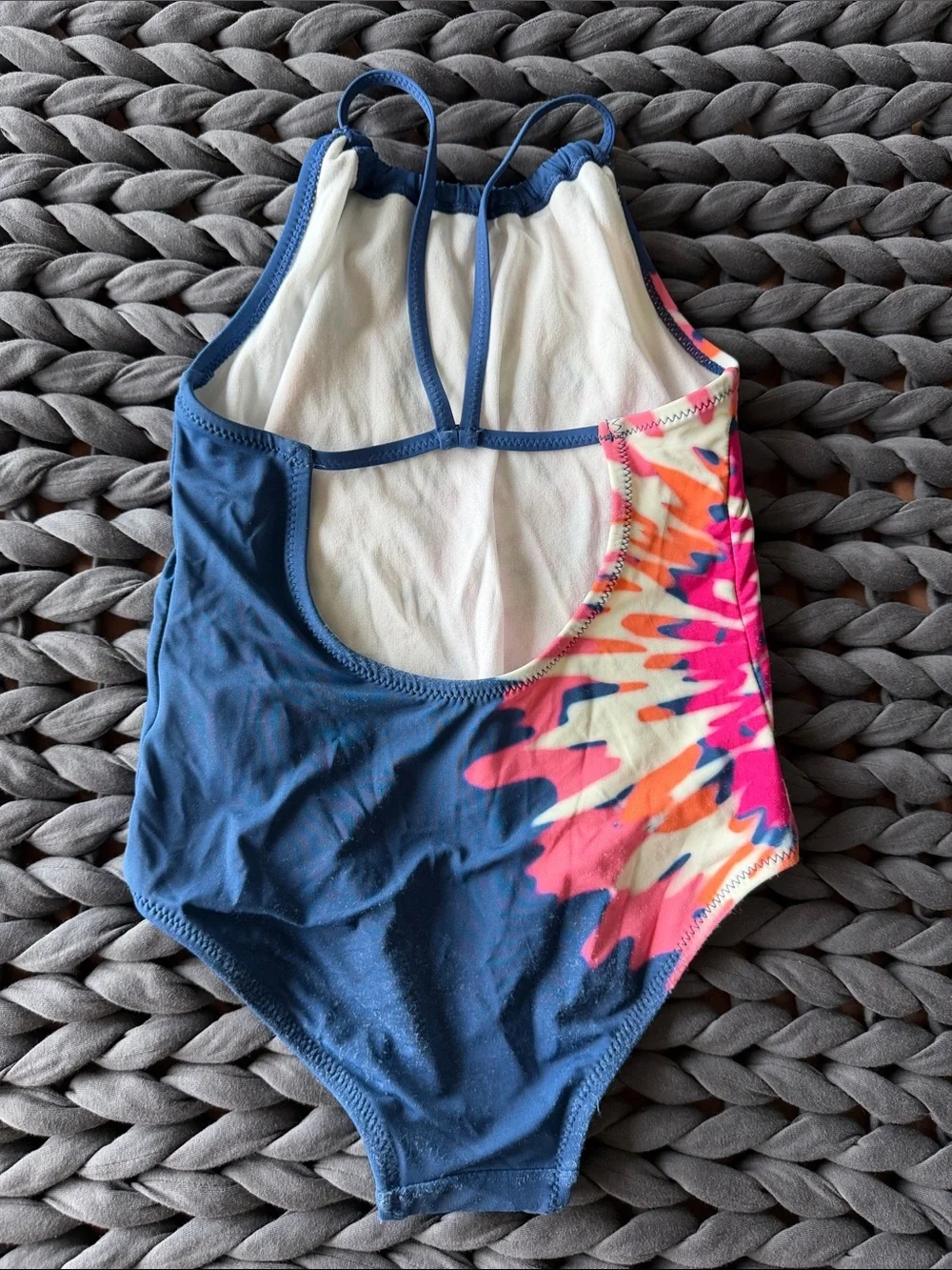 Hatley Blue One-Piece Swimsuit with Pink Orange Tie-Dye